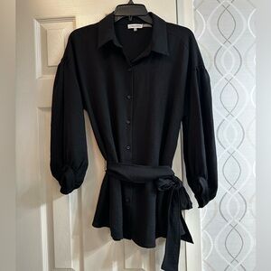 Calvin Klein small black polyester belted blouse